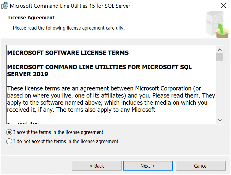 Accept Microsoft Command Line Ultilities License Agreement