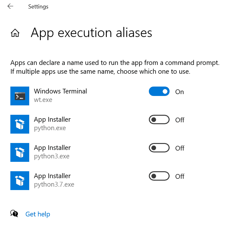 app execution aliases