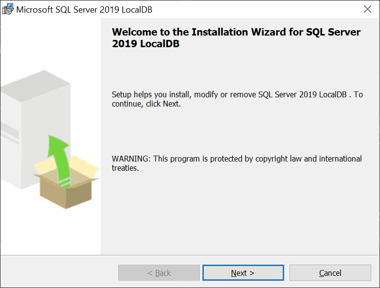 Installation Wizard for SQL Servier LocalDB