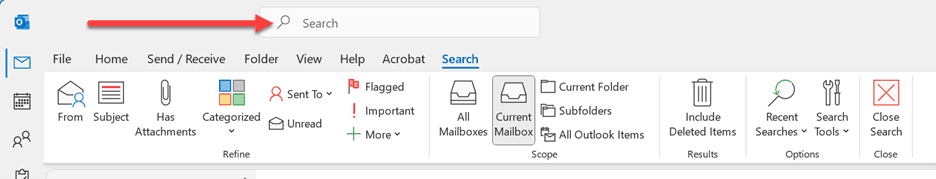 searching for emails in outlook