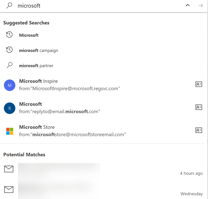 Outlook search bar